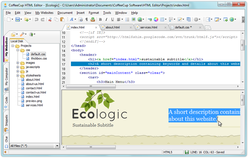 CoffeeCup HTML Editor Screenshot